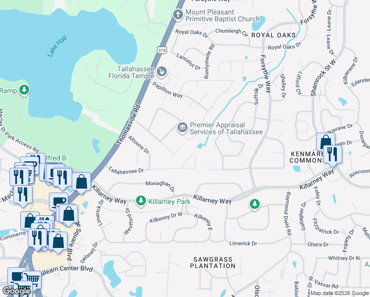 map of restaurants, bars, coffee shops, grocery stores, and more near 3710 Randall Street in Tallahassee