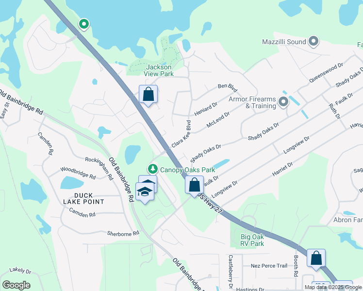 map of restaurants, bars, coffee shops, grocery stores, and more near 2255 Clara Kee Boulevard in Tallahassee