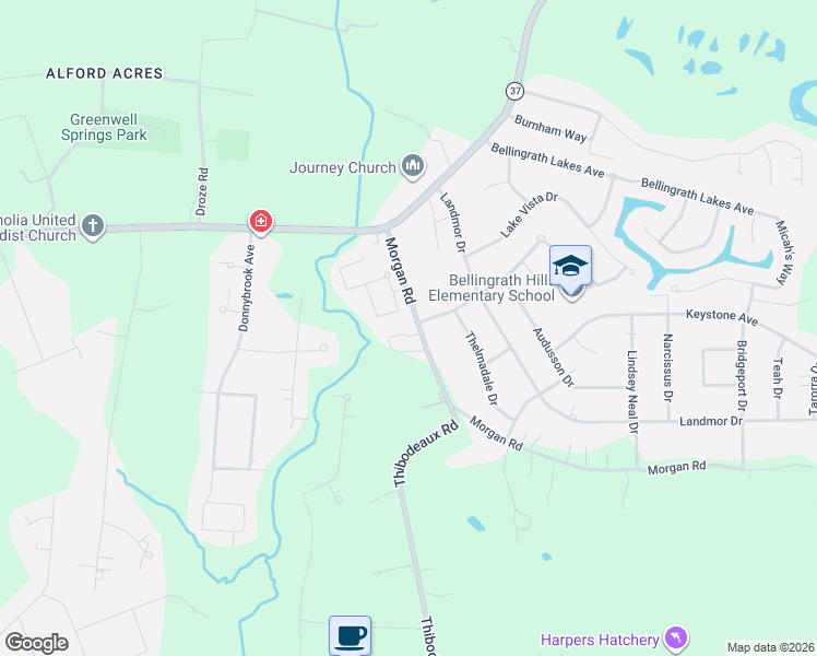map of restaurants, bars, coffee shops, grocery stores, and more near 6707 Morgan Road in Central