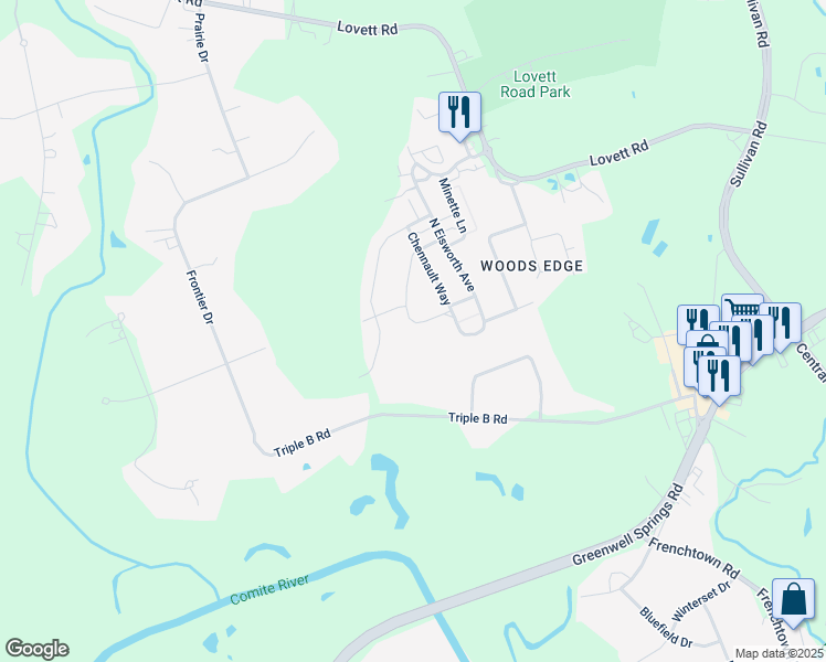 map of restaurants, bars, coffee shops, grocery stores, and more near 13056 West Waterside Drive in Baton Rouge