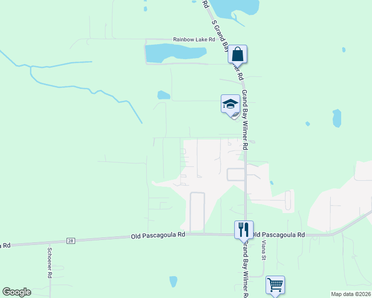 map of restaurants, bars, coffee shops, grocery stores, and more near 8425 Pvt Road 152 in Grand Bay