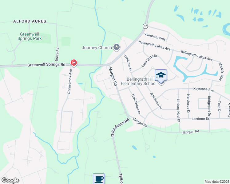 map of restaurants, bars, coffee shops, grocery stores, and more near 6707 Morgan Road in Central