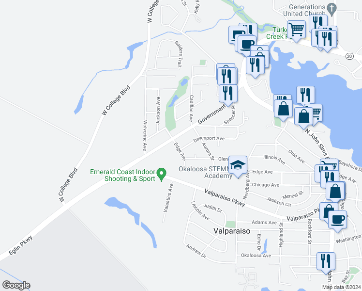 map of restaurants, bars, coffee shops, grocery stores, and more near 424 Edge Avenue in Valparaiso