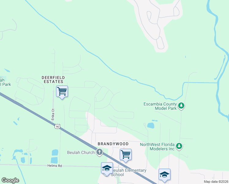 map of restaurants, bars, coffee shops, grocery stores, and more near 5822 Paddock Way in Pensacola