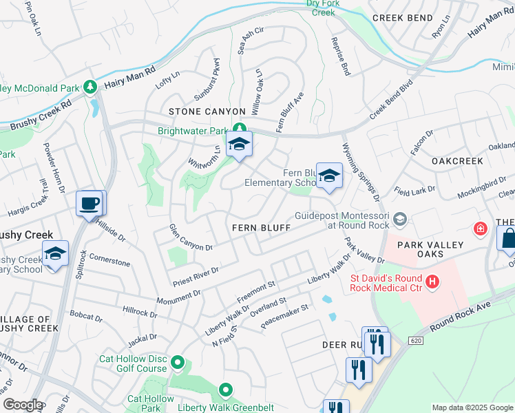 map of restaurants, bars, coffee shops, grocery stores, and more near 8316 Columbia Falls Drive in Round Rock