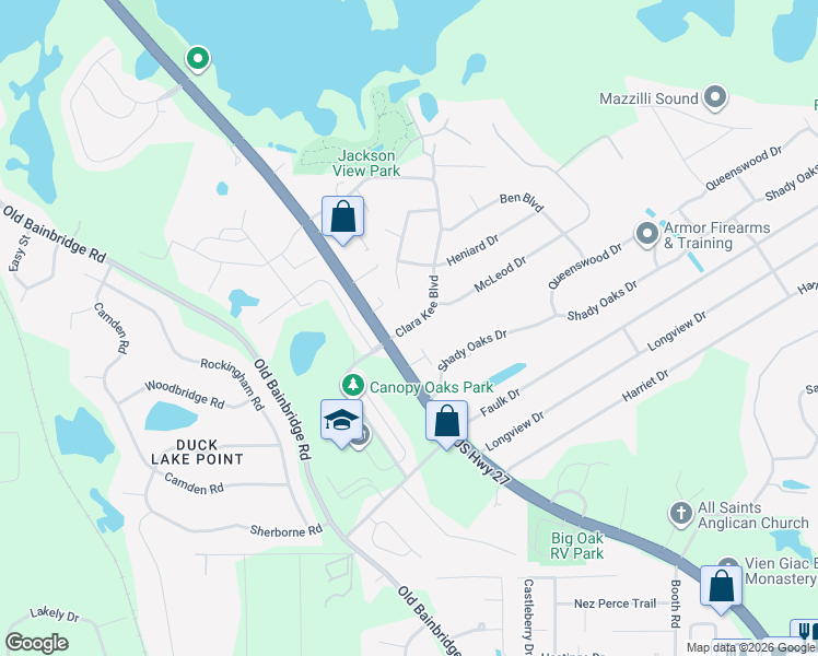 map of restaurants, bars, coffee shops, grocery stores, and more near 2251 Clara Kee Boulevard in Tallahassee