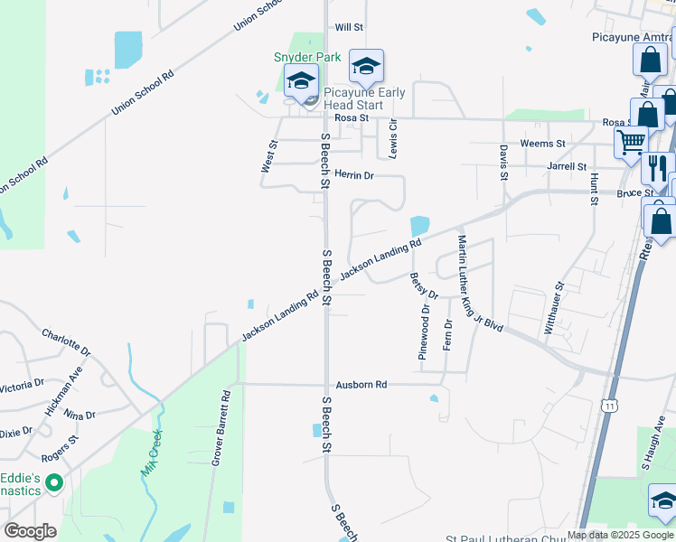 map of restaurants, bars, coffee shops, grocery stores, and more near 1496 Jackson Landing Road in Picayune