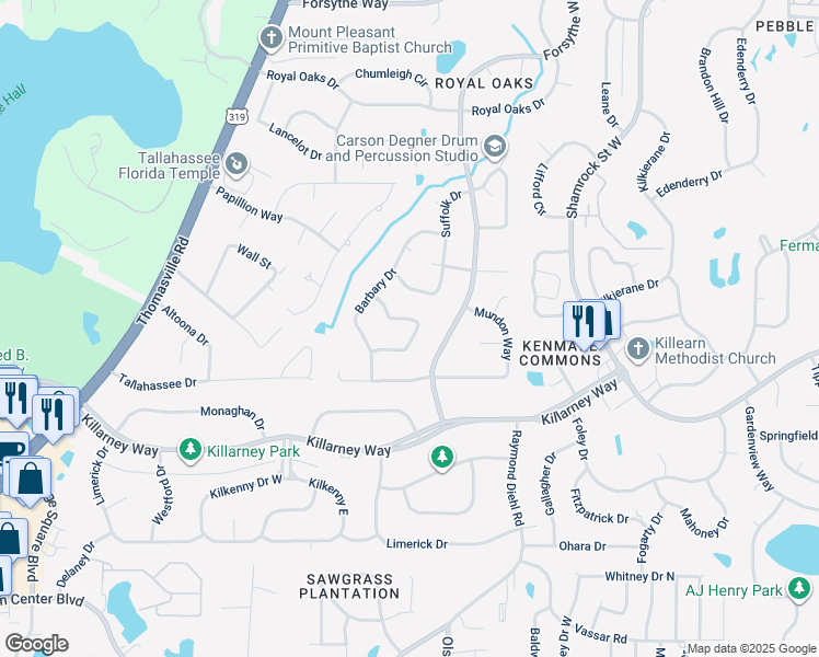 map of restaurants, bars, coffee shops, grocery stores, and more near 2330 Braeburn Circle in Tallahassee