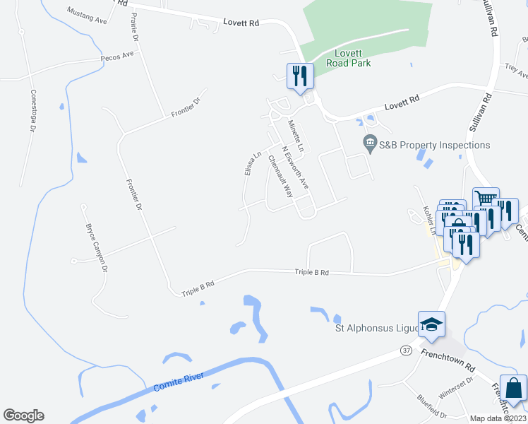 map of restaurants, bars, coffee shops, grocery stores, and more near 13072 West Waterside Drive in Baton Rouge