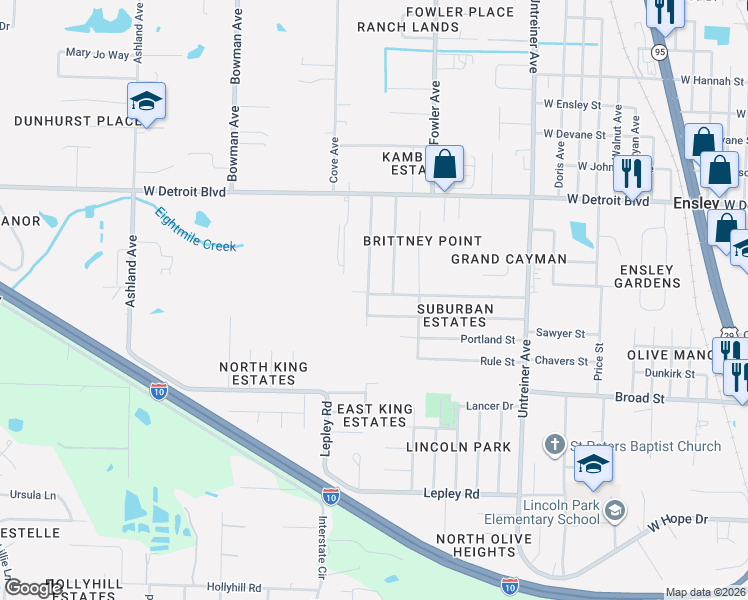 map of restaurants, bars, coffee shops, grocery stores, and more near 1471 Germain Street in Pensacola