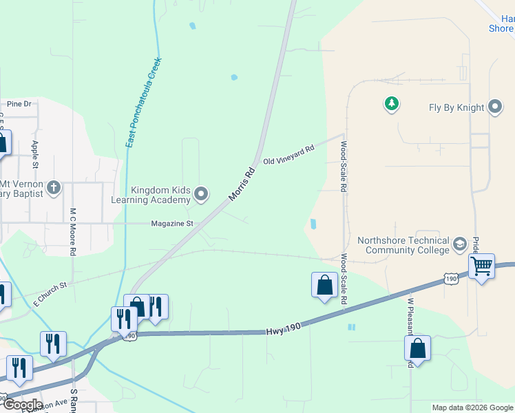 map of restaurants, bars, coffee shops, grocery stores, and more near 17349 Gasper Drago Lane in Hammond
