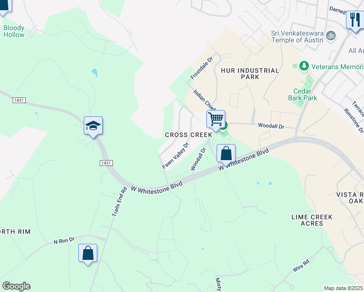 map of restaurants, bars, coffee shops, grocery stores, and more near 13115 Fawn Valley Drive in Cedar Park