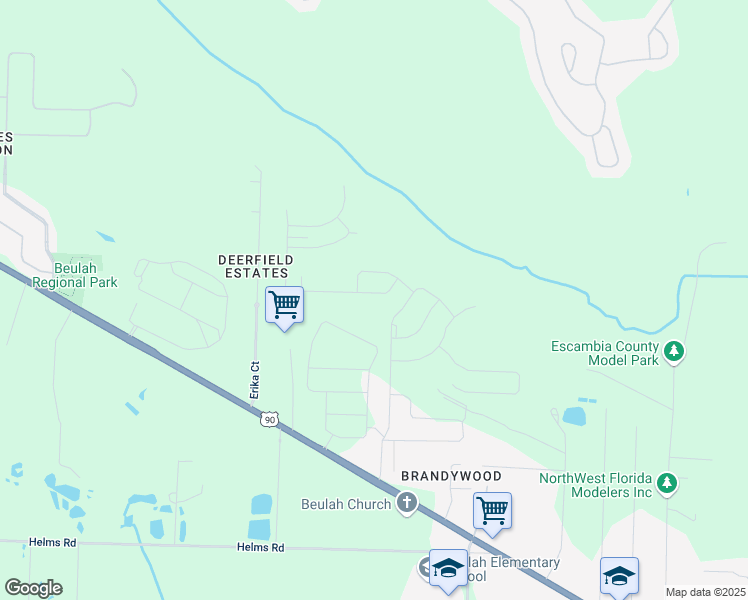 map of restaurants, bars, coffee shops, grocery stores, and more near Paddock Way in Pensacola