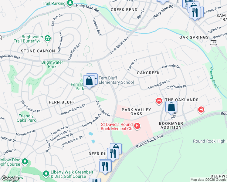 map of restaurants, bars, coffee shops, grocery stores, and more near 7220 Wyoming Springs Drive in Round Rock