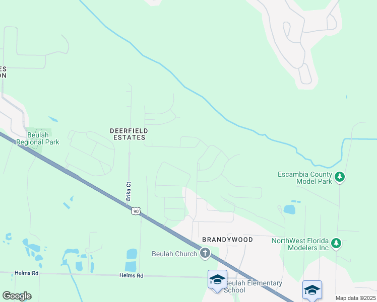 map of restaurants, bars, coffee shops, grocery stores, and more near Paddock Way in Pensacola