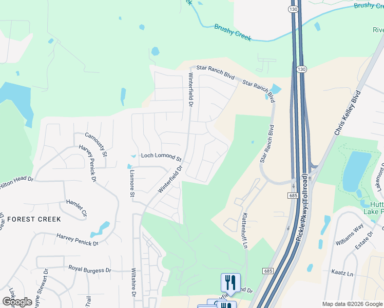 map of restaurants, bars, coffee shops, grocery stores, and more near 236 Sage Derby Drive in Hutto