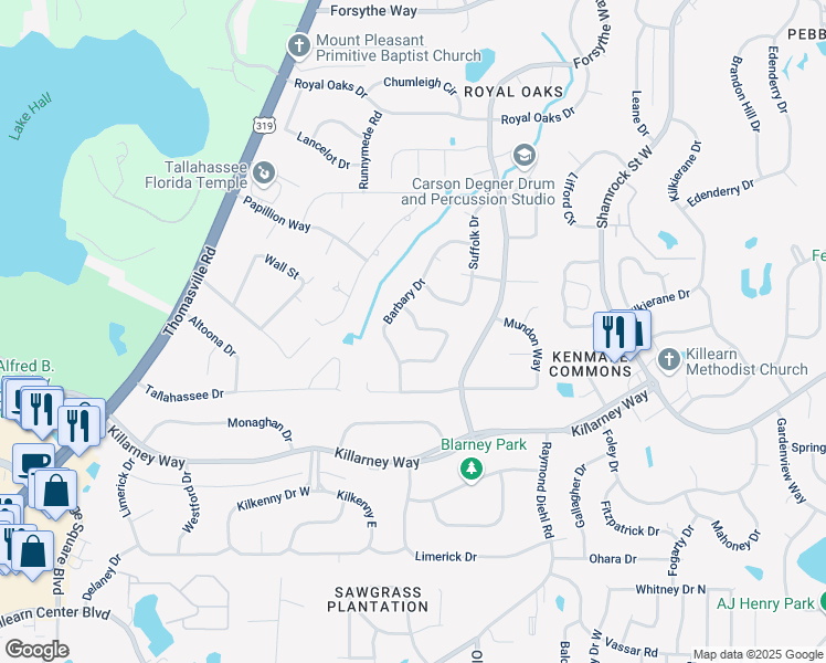 map of restaurants, bars, coffee shops, grocery stores, and more near 2358 Braeburn Circle in Tallahassee