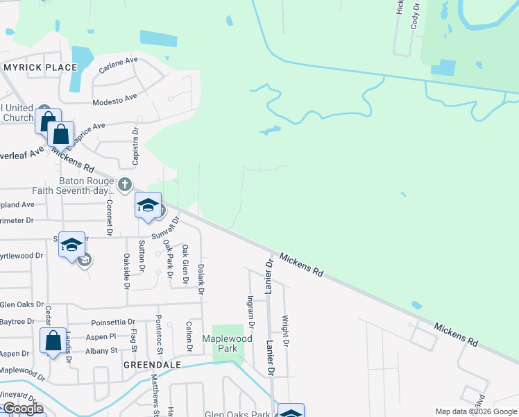 map of restaurants, bars, coffee shops, grocery stores, and more near 7865 Mickens Road in Baton Rouge