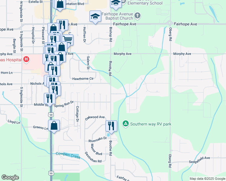 map of restaurants, bars, coffee shops, grocery stores, and more near 19986 Boothe Road in Fairhope