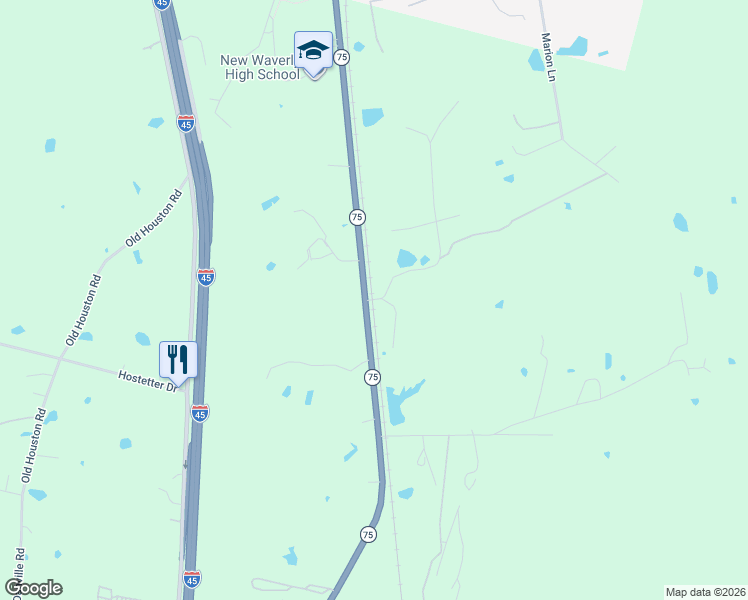 map of restaurants, bars, coffee shops, grocery stores, and more near in New Waverly