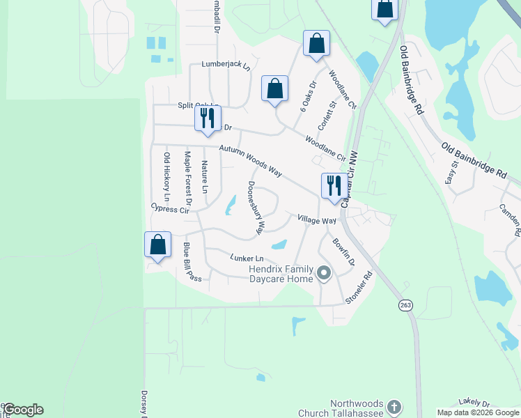map of restaurants, bars, coffee shops, grocery stores, and more near 5681 Doonesbury Way in Tallahassee