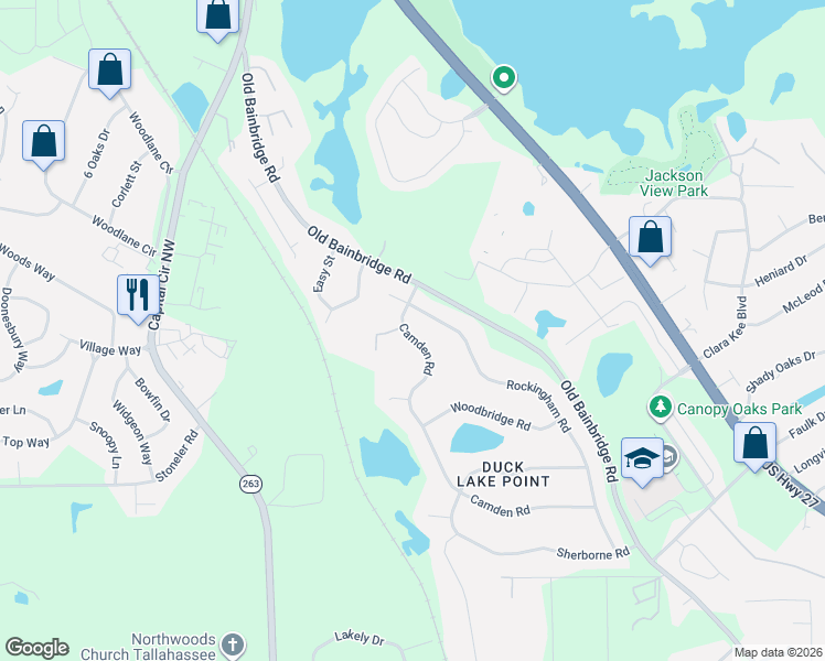 map of restaurants, bars, coffee shops, grocery stores, and more near 4531 Camden Road in Tallahassee