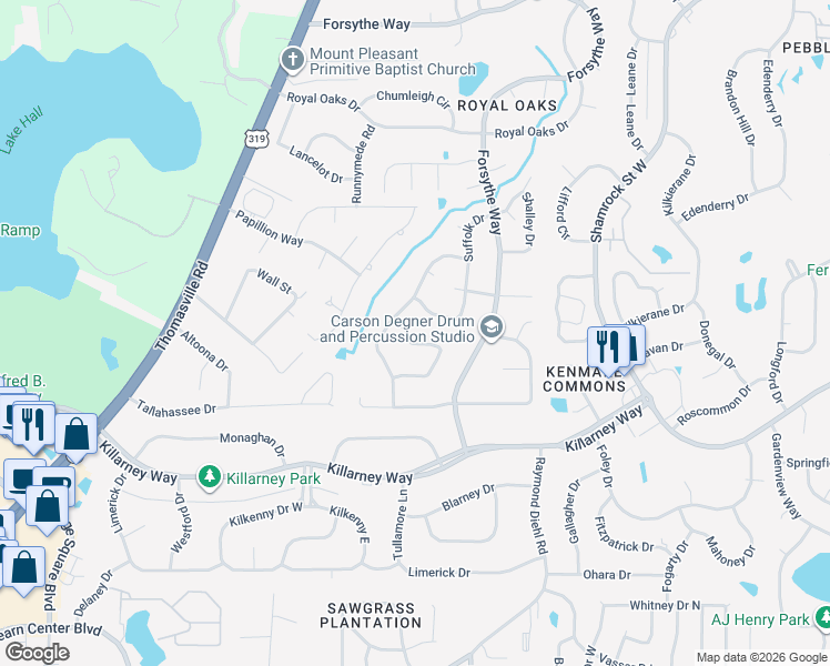 map of restaurants, bars, coffee shops, grocery stores, and more near 2361 Braeburn Circle in Tallahassee