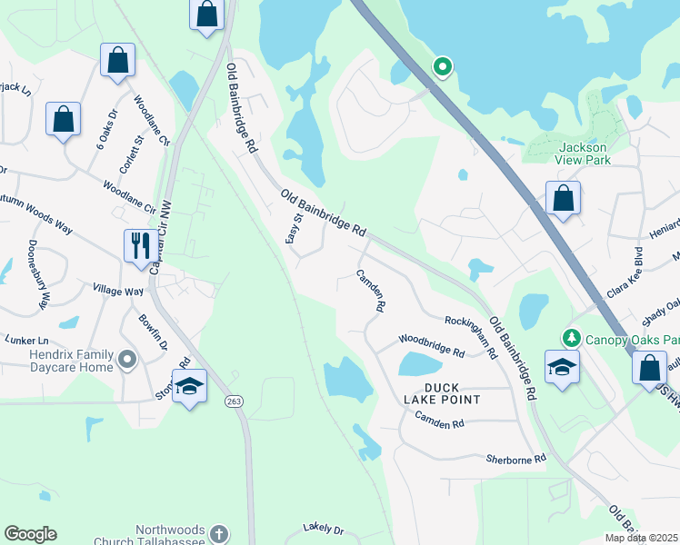 map of restaurants, bars, coffee shops, grocery stores, and more near 4531 Camden Road in Tallahassee