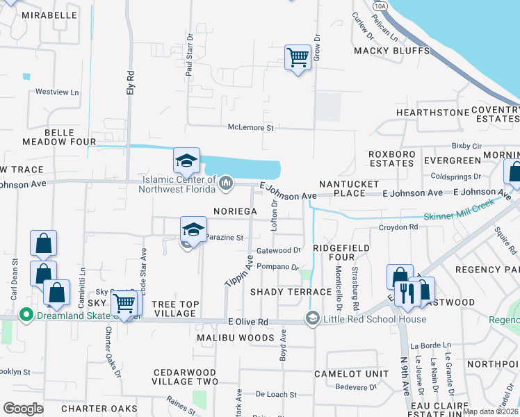 map of restaurants, bars, coffee shops, grocery stores, and more near 8446 Tippin Ave in Pensacola