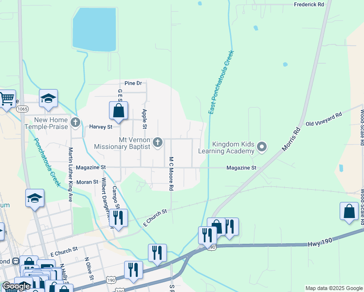 map of restaurants, bars, coffee shops, grocery stores, and more near 810 Hoover Alley in Hammond
