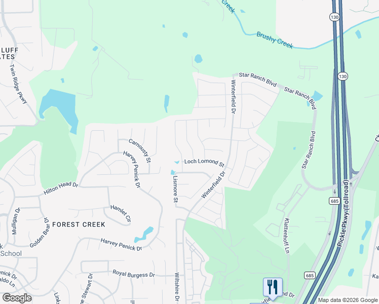map of restaurants, bars, coffee shops, grocery stores, and more near 115 Mount Ellen Street in Hutto