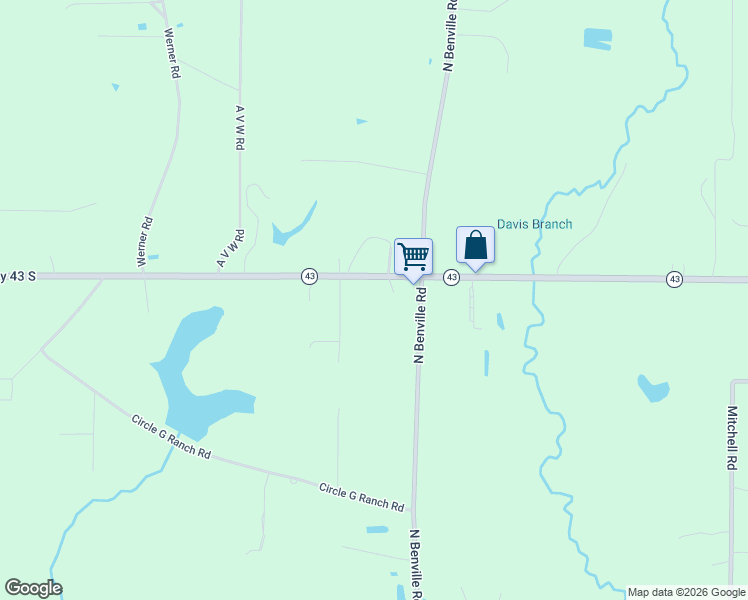 map of restaurants, bars, coffee shops, grocery stores, and more near 24961 Highway 43 in Picayune