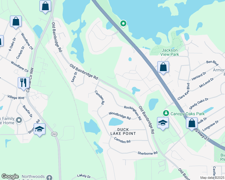 map of restaurants, bars, coffee shops, grocery stores, and more near 4381 Rockingham Road in Tallahassee