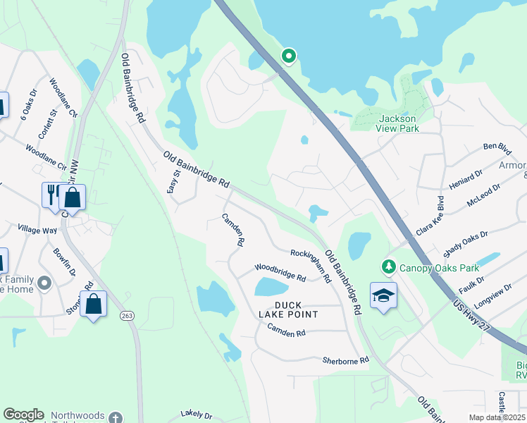 map of restaurants, bars, coffee shops, grocery stores, and more near 4381 Rockingham Road in Tallahassee
