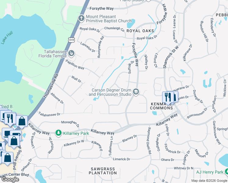 map of restaurants, bars, coffee shops, grocery stores, and more near 2361 Braeburn Circle in Tallahassee