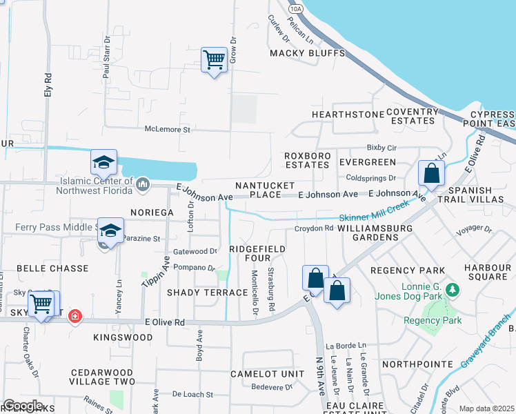 map of restaurants, bars, coffee shops, grocery stores, and more near 3908 Tonbridge Circle in Pensacola