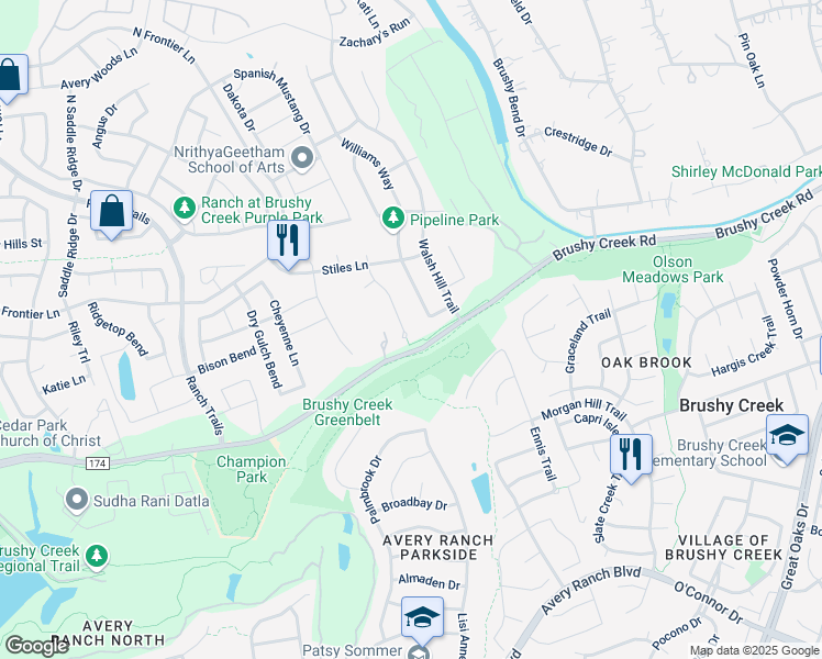 map of restaurants, bars, coffee shops, grocery stores, and more near 608 Apache Drive in Cedar Park