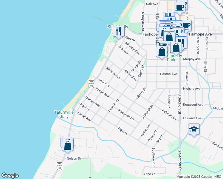 map of restaurants, bars, coffee shops, grocery stores, and more near 108 Pier Avenue in Fairhope