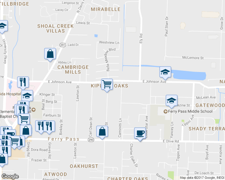 map of restaurants, bars, coffee shops, grocery stores, and more near 8442 Kipling St in Pensacola