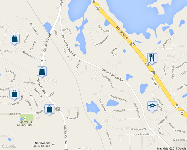 map of restaurants, bars, coffee shops, grocery stores, and more near 4531 Camden Road in Tallahassee