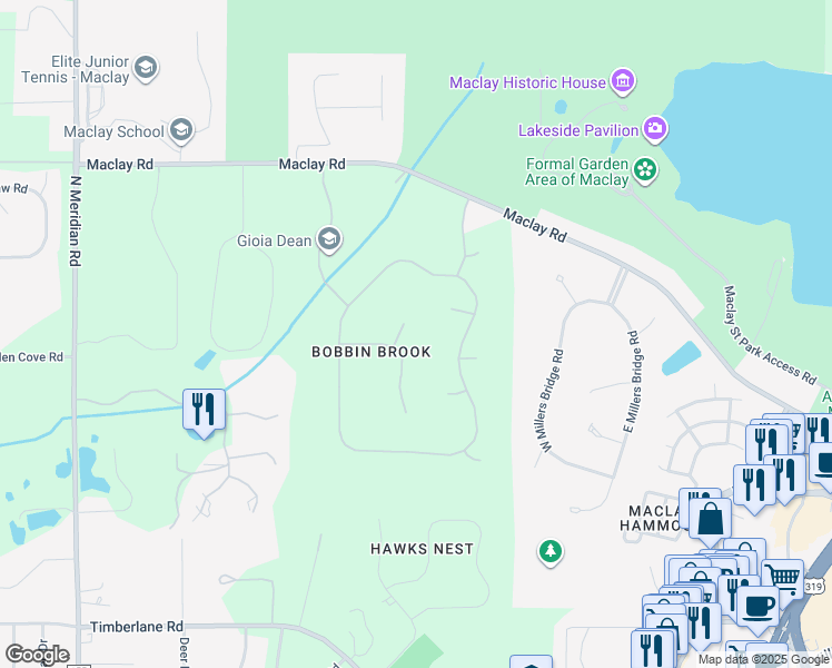map of restaurants, bars, coffee shops, grocery stores, and more near 3761 Bobbin Brook Court in Tallahassee