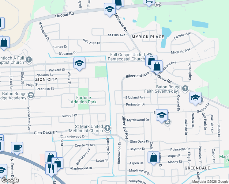 map of restaurants, bars, coffee shops, grocery stores, and more near 7198 North Buttonwood Drive in Baton Rouge