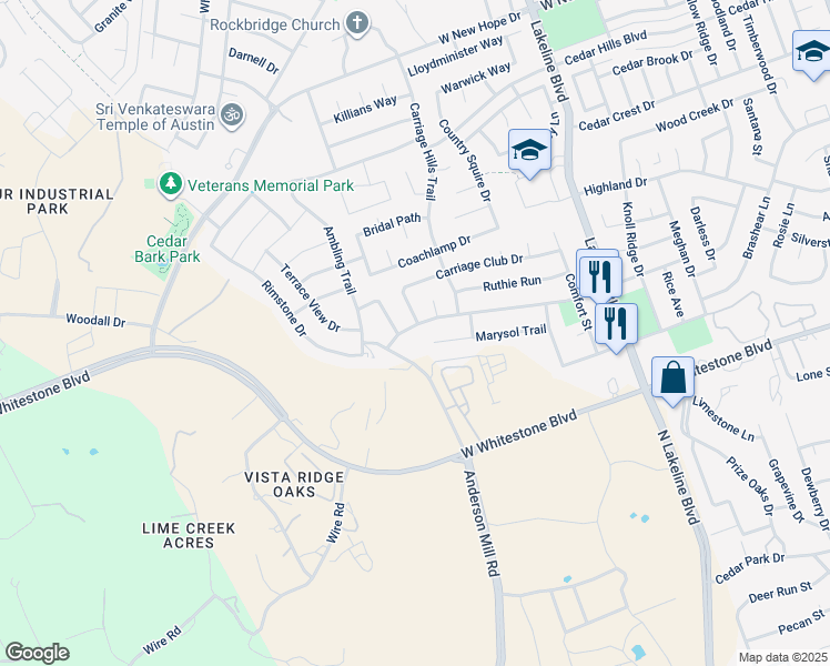 map of restaurants, bars, coffee shops, grocery stores, and more near 2024 Continental Pass in Cedar Park