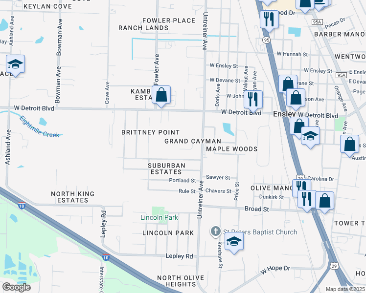 map of restaurants, bars, coffee shops, grocery stores, and more near 1044 Tortuga Drive in Pensacola