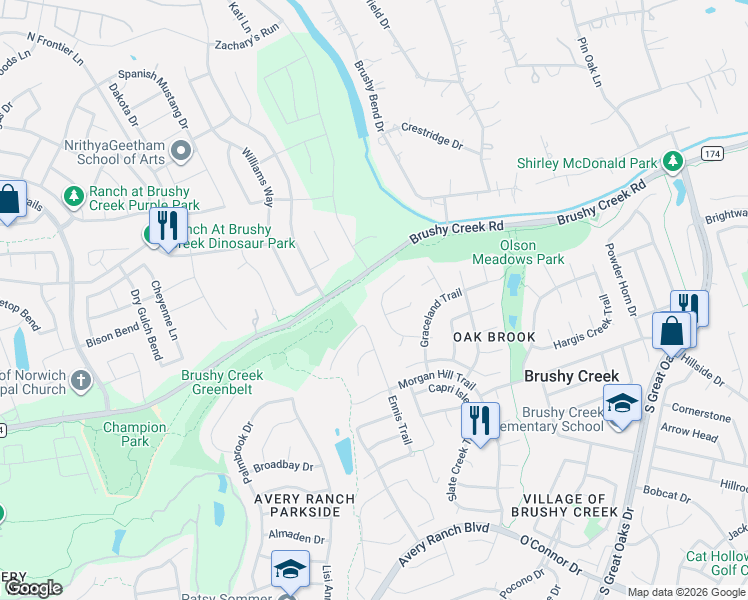 map of restaurants, bars, coffee shops, grocery stores, and more near 6001 Borden Springs Cove in Austin