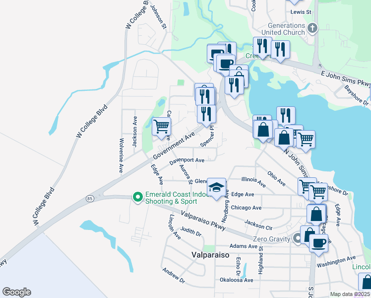 map of restaurants, bars, coffee shops, grocery stores, and more near 395 Iowa Street in Valparaiso