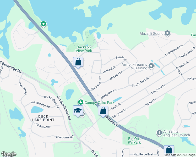 map of restaurants, bars, coffee shops, grocery stores, and more near 2304 Clara Kee Boulevard in Tallahassee
