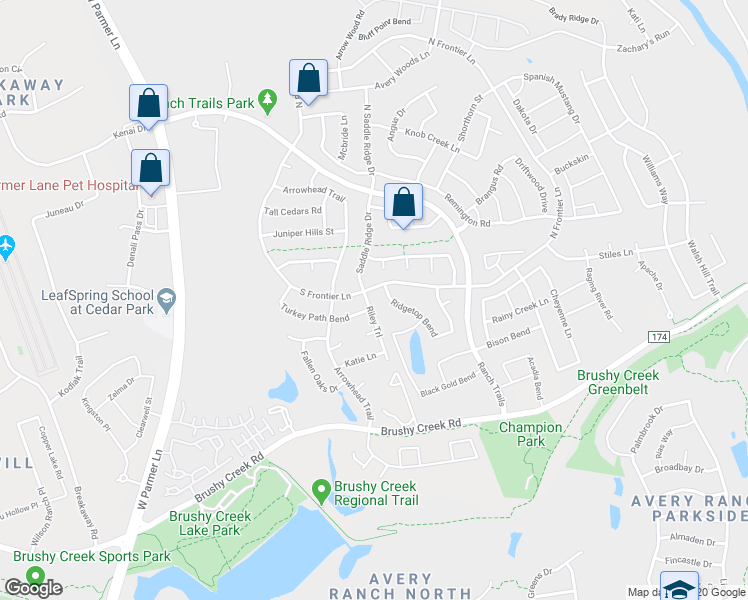 map of restaurants, bars, coffee shops, grocery stores, and more near 402 Riley Trail in Cedar Park