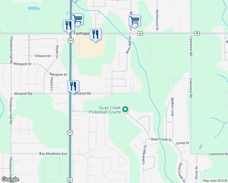 map of restaurants, bars, coffee shops, grocery stores, and more near 10292-10374 Windmill Rd in Fairhope