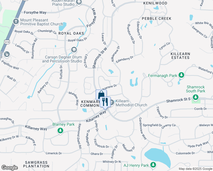 map of restaurants, bars, coffee shops, grocery stores, and more near 2803 Kilkierane Drive in Tallahassee